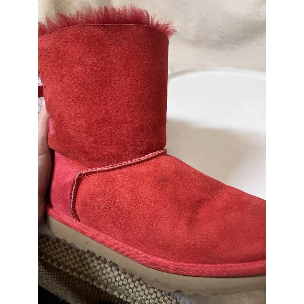 UGG Fuchsia pink Bailey Bows Boot Sz 4 Colorblock Suede Sheepskin Lined Boho